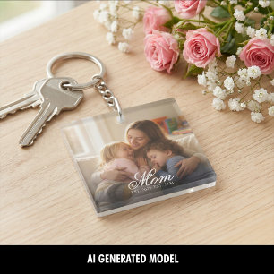 Porte-clefs Script Photo Maman Personnalisé Date Fête des Mère