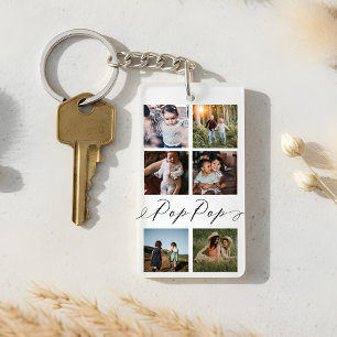 Porte-clefs Script Pop Pop  Grandchildren Photo Grid Collage