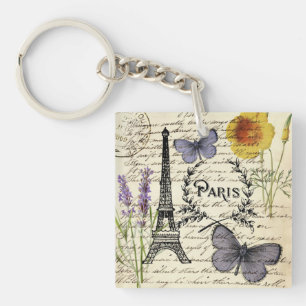 Porte-clefs scripts papillon français chic tour eiffel paris