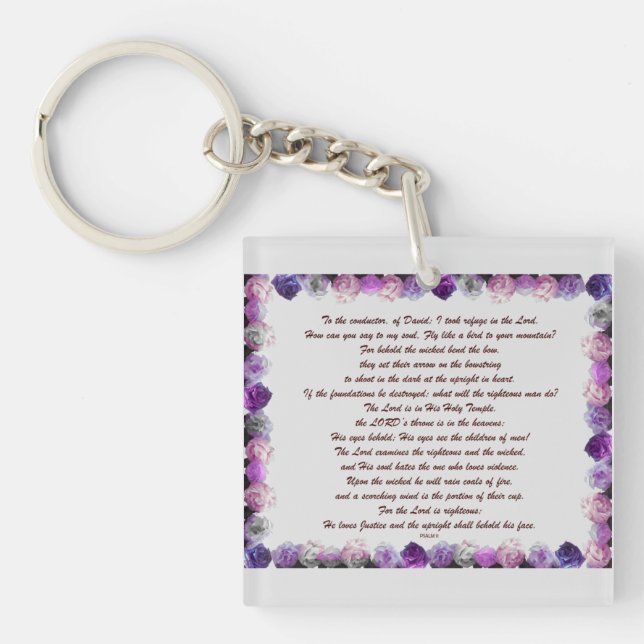 Porte-clefs Scripture, Psalm 11, Purple Roses (Devant)