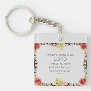 Porte-clefs Scripture Psaume 9, Floral