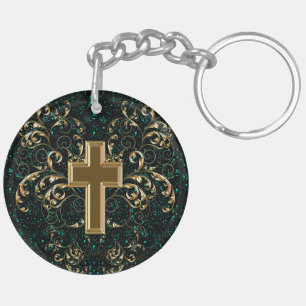 Porte-clefs Scrolls et Porte - clé croisé, Vert et Or
