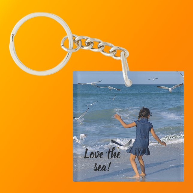 Porte-clefs Sea and Beach Sand Love Life Blue Photo (Front with Background)