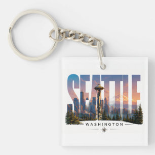 Porte-clefs ☕ Seattle Voyage Vue sur la montagne Skyline ☕