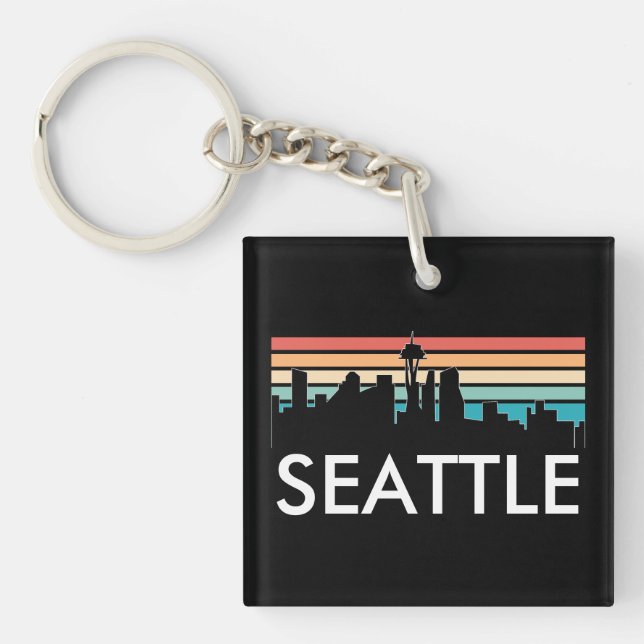 Porte-clefs Seattle Washington Retro Sunset Skyline tendance (Devant)