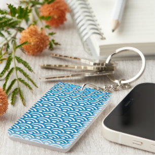 Porte-clefs Seigaiha, Vagues, Japonais, Bleu et Blanc