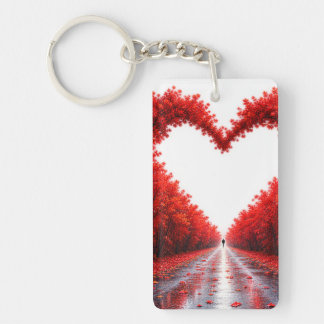 Porte-clefs Sentier forestier en forme de cœur rouge – Concept