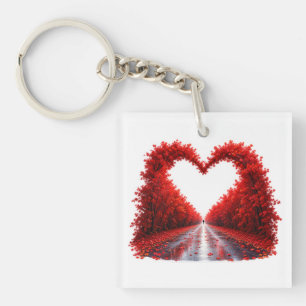 Porte-clefs Sentier forestier en forme de cœur rouge – Concept