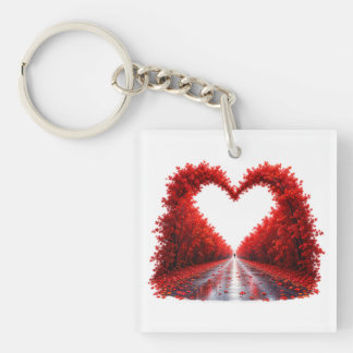 Porte-clefs Sentier forestier en forme de cœur rouge – Concept