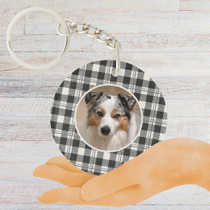 Porte-clefs Sentimental Pet Photo Dark Grey Plaid Art