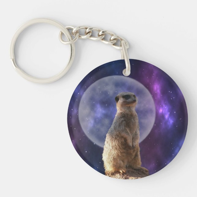 Porte-clefs Sentinelle cosmique : Meerkat sous la Pleine lune (Devant)