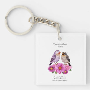 Porte-clefs Septembre Aster Flower with Birth Cadeau