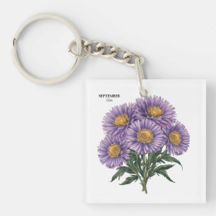 Porte-clefs Septembre Aster Mois de naissance Floral personnal
