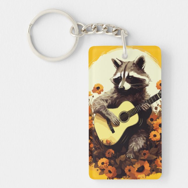 Porte-clefs Serenade de guitare Raccoon en tournesol (Devant)
