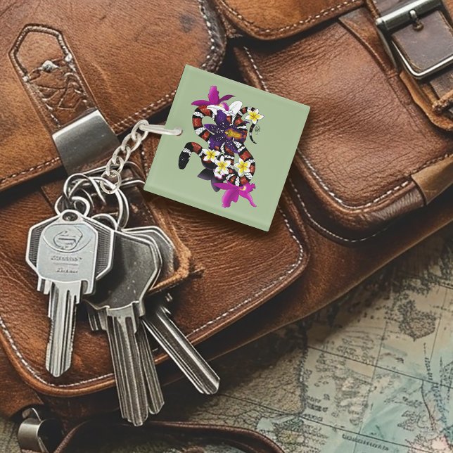 Porte-clefs Serpent laitier floral exotique vert (Créateur téléchargé)