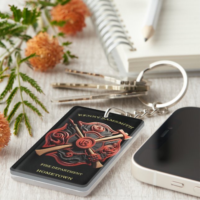 Porte-clefs Service des incendies Emblème de courage et de dév (Devant droit)