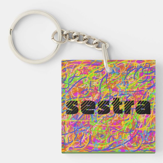Porte-clefs Sestra art abstrait avec lettres en bois Orphan No (Devant)