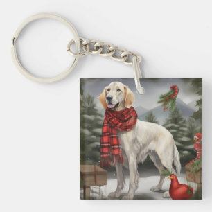 Porte-clefs Setter anglais dans la neige de Noël
