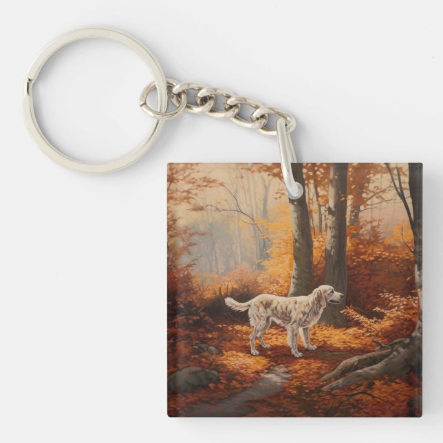 Porte-clefs Setter anglais en automne Leaves Fall Inspire (Devant)
