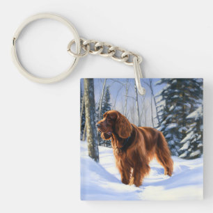 Porte-clefs Setter Irlandais Noël Laissez Tomber la Neige