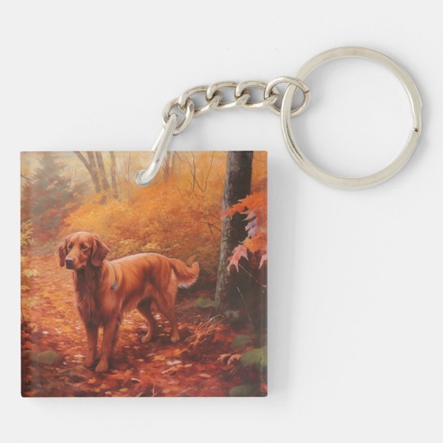 Porte-clefs Setter rouge irlandais à l'automne Feuilles automn (Dos)