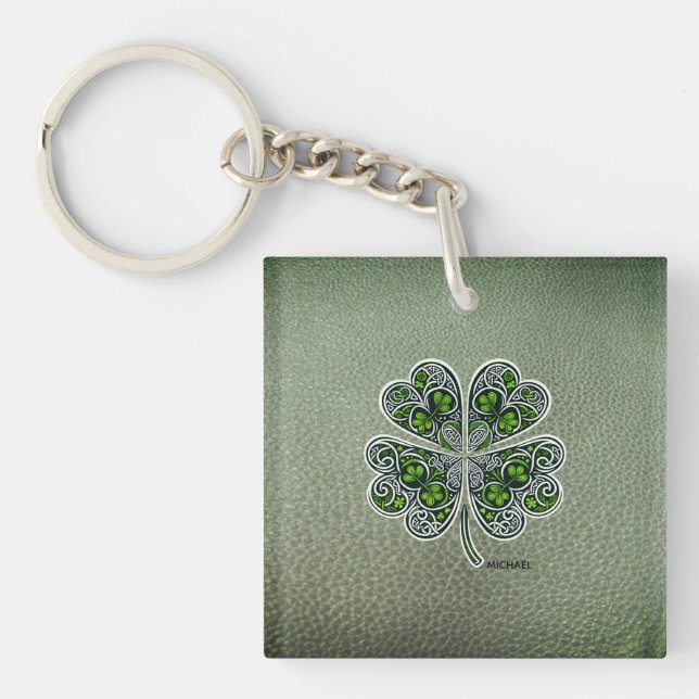 Porte-clefs Shamrock Colover  St.Patrick`s Day Green Leather  (Devant)
