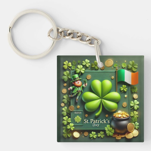 Porte-clefs Shamrock irlandais et drapeau Saint Patrick's Day (Devant)