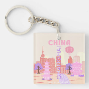 Porte-clefs Shanghai Chine Pastel Voyage Art