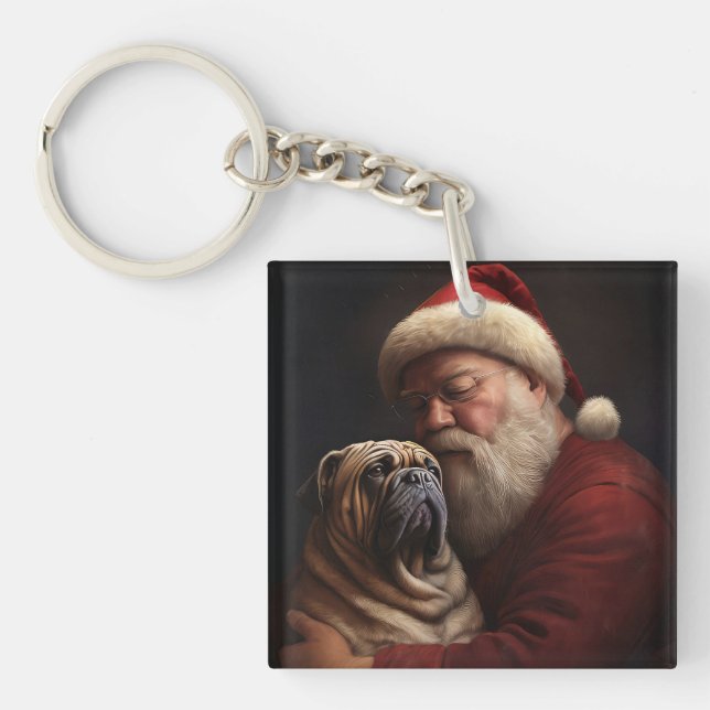 Porte-clefs Shar Pei avec Noël Festif du Père Noël (Devant)