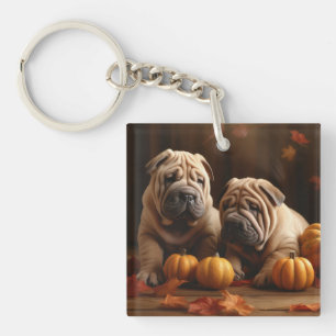 Porte-clefs Shar Pei Chiot Automne Citrouille de plaisir