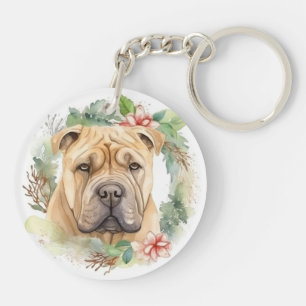 Porte-clefs Shar Pei Christmas Wreath Festive Pup