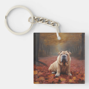Porte-clefs Shar Pei dans l'automne Feuilles automne Inspire