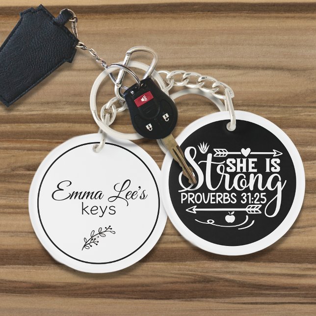 Porte-clefs She Is Strong Proverbs Christian Quote Custom (Créateur téléchargé)