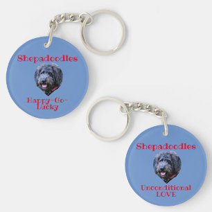 Porte-clefs Shepadoodle Portrait Inconditionnel Amour Bleu