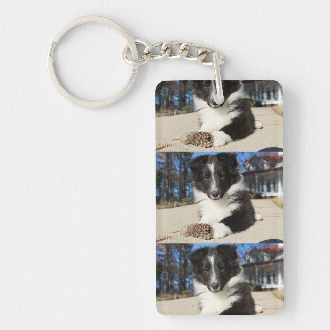 Porte-clefs shet shp chiot noir et blanc (Devant)