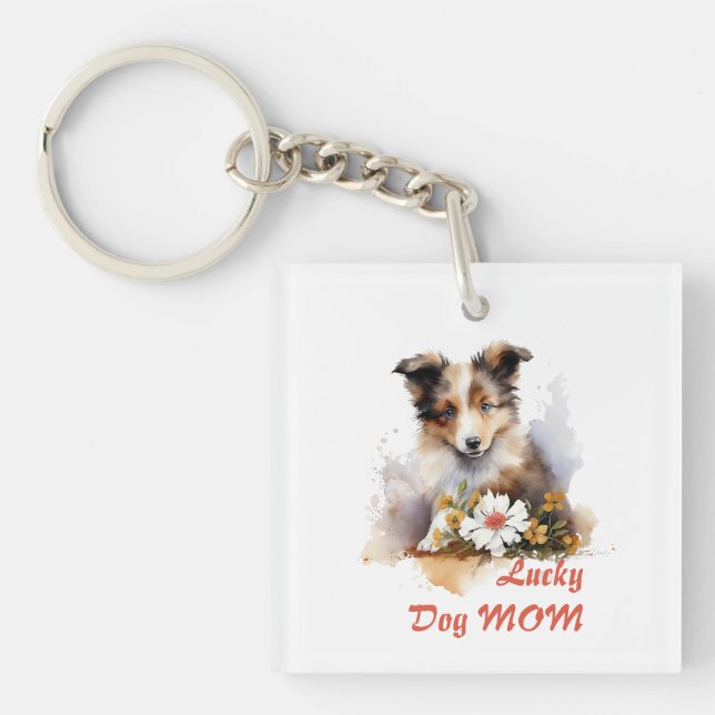 Porte-clefs Shetland Sheepdog Chiot Pet Aquarelle (Devant)