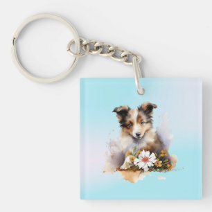 Porte-clefs Shetland Sheepdog Chiot Pet Aquarelle