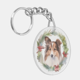 Porte-clefs Shetland Sheepdog Christmas Wreath Festive Pup