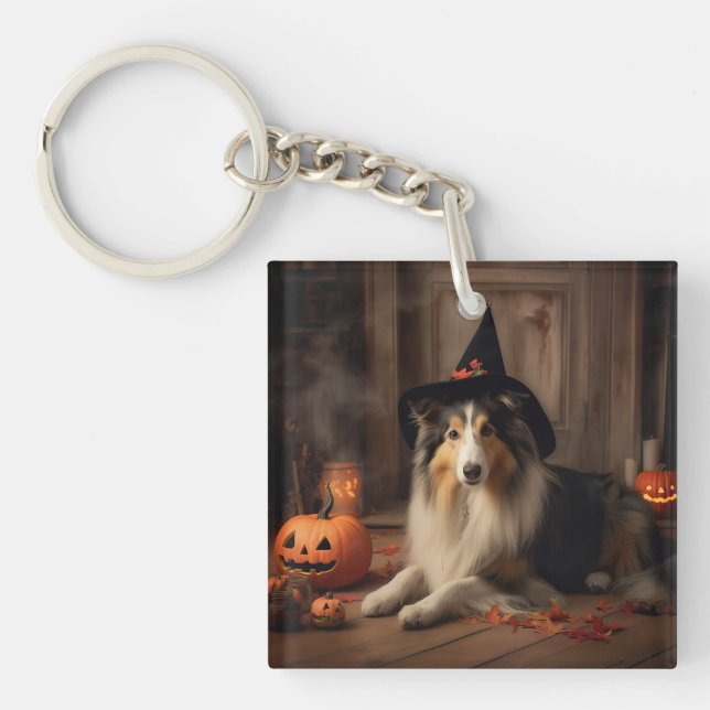Porte-clefs Shetland Sheepdog Citrouille Halloween effrayant (Devant)