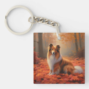 Porte-clefs Shetland Sheepdog en automne Feuilles automne Insp