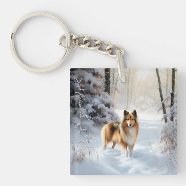 Porte-clefs Shetland Sheepdog Laisser neiger Noël (Devant)