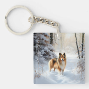 Porte-clefs Shetland Sheepdog Laissez Tomber la Neige Noël
