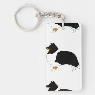 Porte-clefs shetland sheepdog noir blanc et tan silo