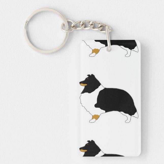 Porte-clefs shetland sheepdog noir blanc et tan silo (Devant)
