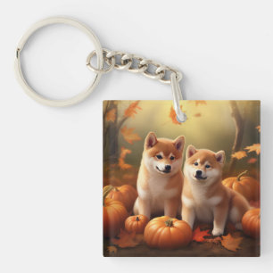 Porte-clefs Shiba Inu Chiot Automne Citrouille de plaisir