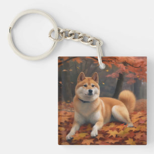 Porte-clefs Shiba Inu dans les feuilles d'automne inspirent la