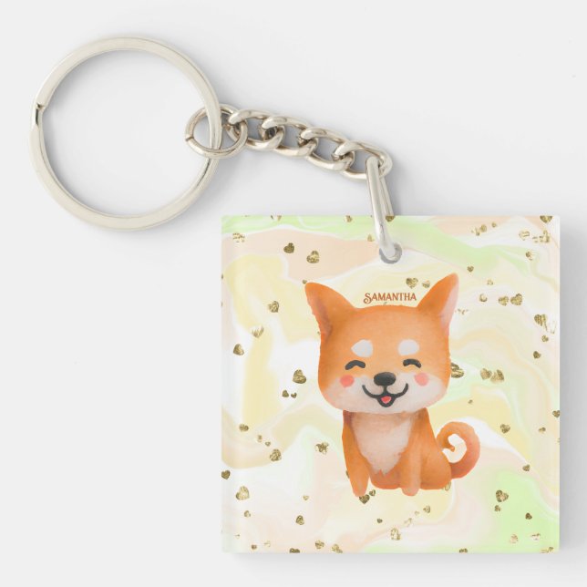 Porte-clefs Shiba Inu souriant mignon (Devant)