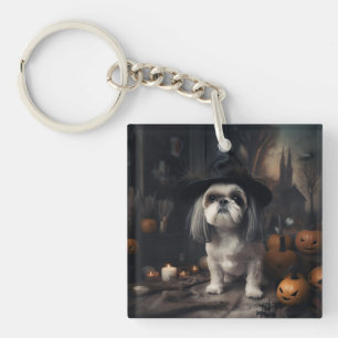 Porte-clefs Shih Tzu Citrouilles Halloween Épouvantable