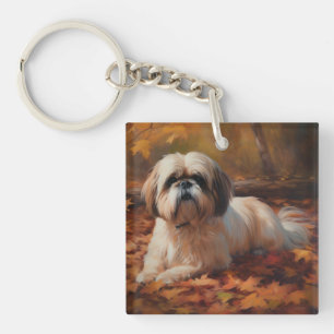 Porte-clefs Shih Tzu dans les feuilles d'automne tombent inspi