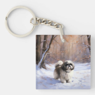 Porte-clefs Shih Tzu Laisse Neige Noël
